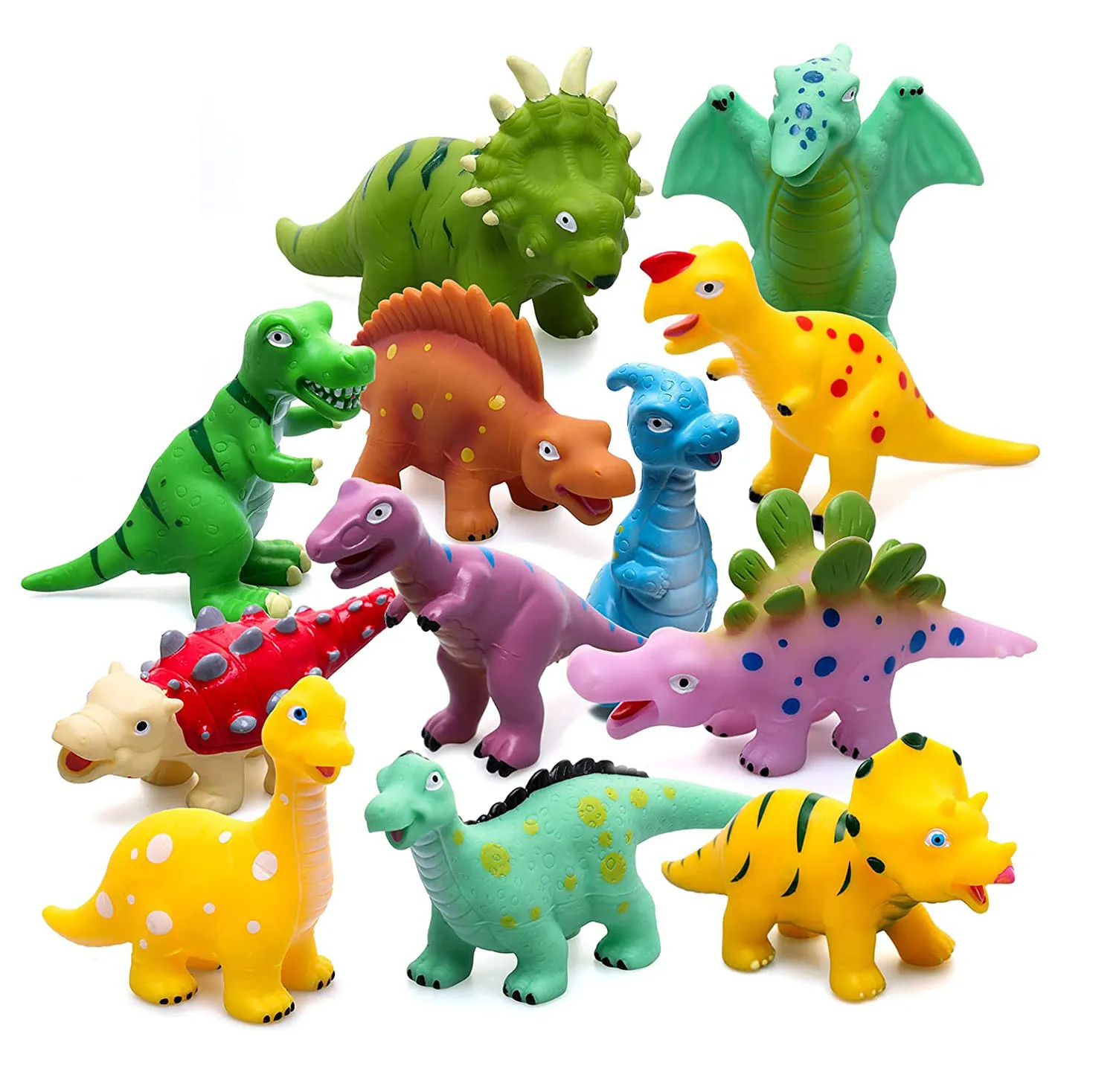 Bébé doux dinosaure jouets de bain pour tout-petit 4 sans moule enfants baignoire piscine jouet flottant presser pour pulvériser animaux amis