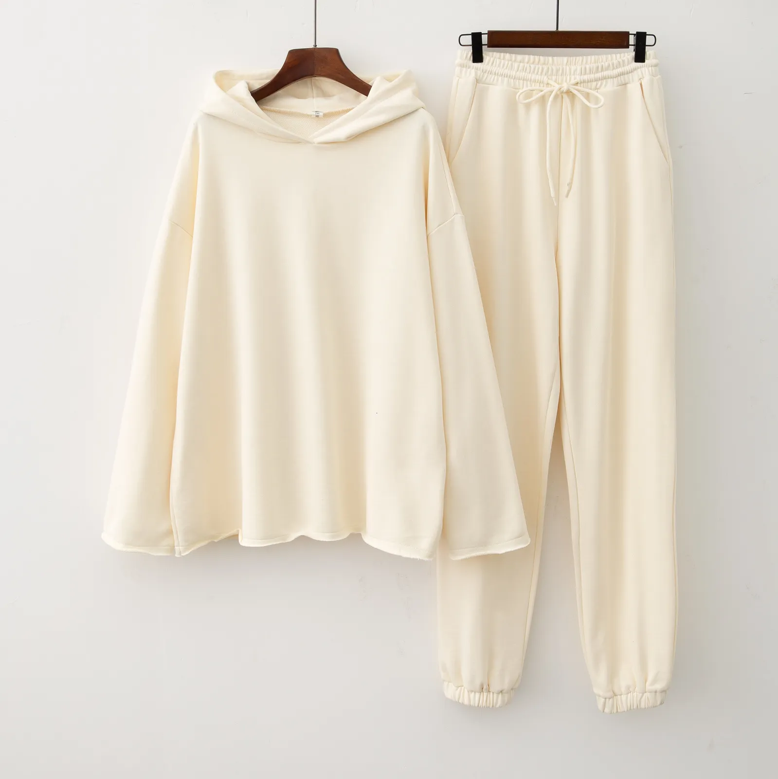 Moletons femininos moletons design feminino fashion sweatshirt conjuntos de mola casual Summer Summer Wild Leg Pants Suit de algod￣o 221207