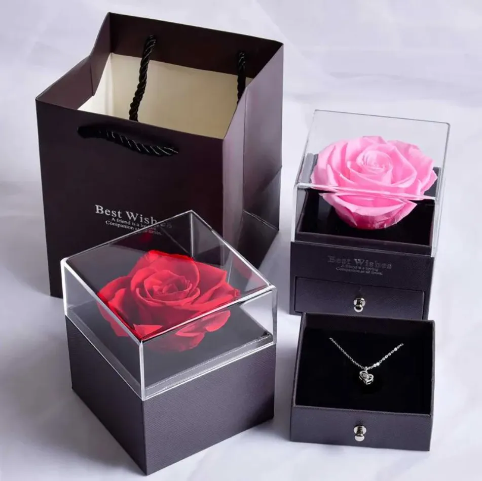 Eternal Rose Flower Jewelry Boxes Gift Wrap Necklace Ring Preserved Flowers  Birthday Gift Box for Valentine's Day Mother's Day EE