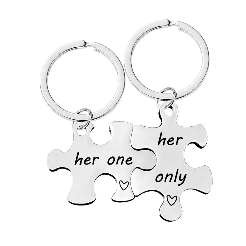 Party Favor 18 Styles Stainless Steel Puzzle Couple Pendant Metal Keychain Jewelry Valentine's Day Gift Lovers Keychains