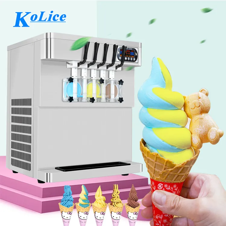 Livraison gratuite à la porte USA ETL CE Cuisine Frozen Yogourt Cappuccino Tabletop 5 saveurs Soft Serve Machine de crème glacée Dispensateur transperant complet