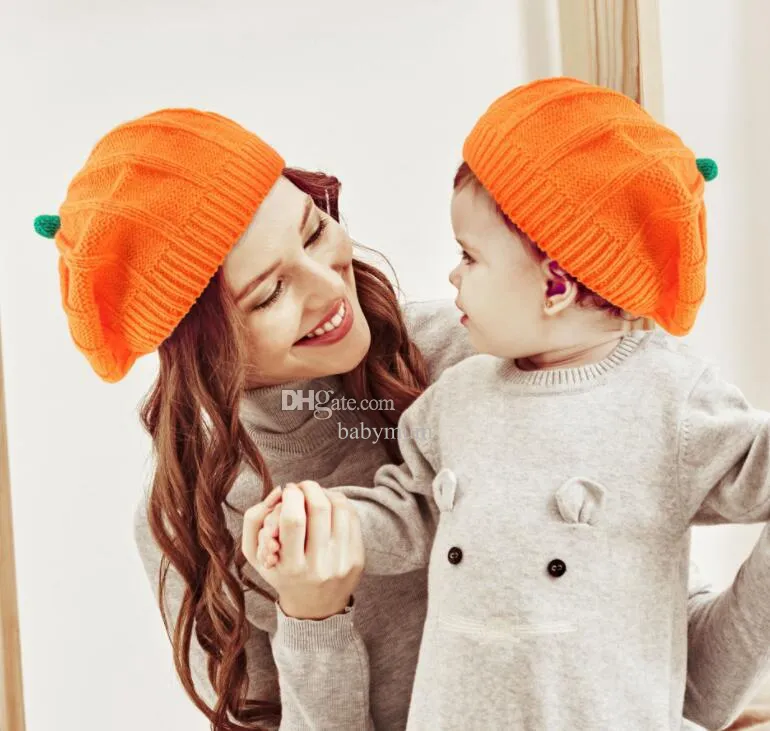 New Baby Pumpkin Hats genitore-figlio Berretto lavorato a maglia all'uncinetto neonato Puntelli per foto per bambini Ragazzi e ragazze Costume Berretto invernale caldo Cappello regalo di zucca di Halloween