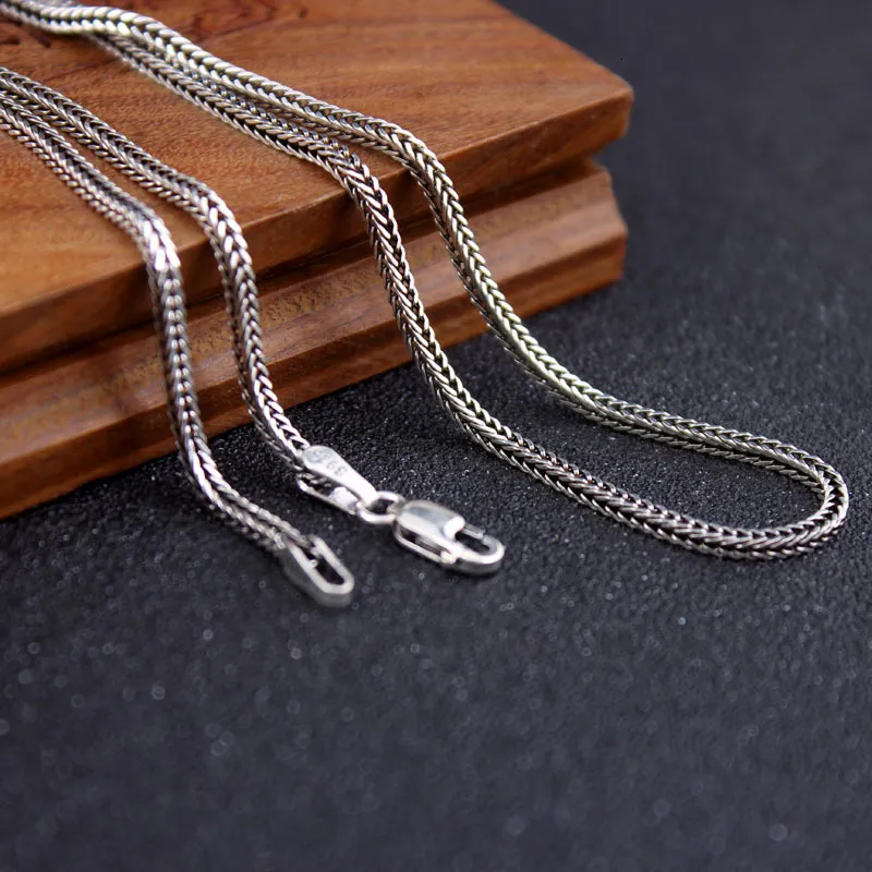 Sterling Silver Choker Necklace for Men Women Thai Tail Chain Personalized Retro Chopin Design
