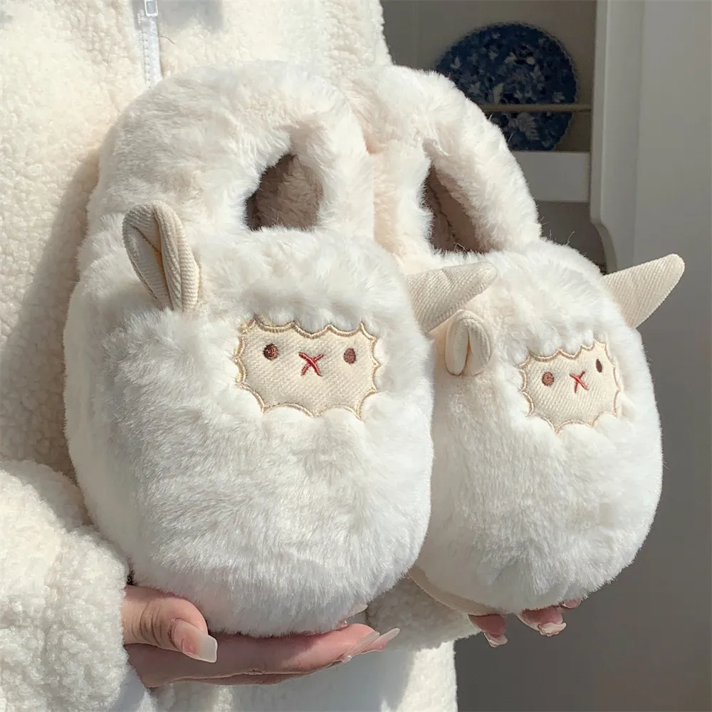 Simpatica pantofola pelosa di pecora per donna ragazza pantofola morbida in peluche Kawaii inverno caldo donna cartone animato pantofole da casa scarpe da interno antiscivolo