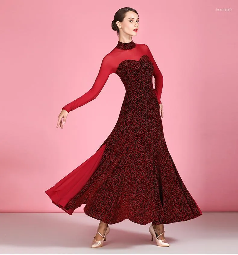 Stage Wear Ballroom Dance Dresses For Dancing Viennese Waltz Dress Rumba Back Perspective Splicing Long Sleeve