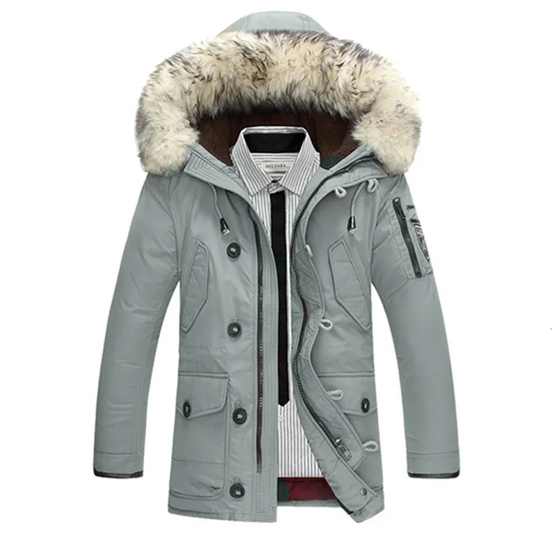 Men de la marque décontractée de parkas de canard blanc de la veste des hommes mâles hivernaux longs mâles épais mâles trop camarade de fausse fourrure