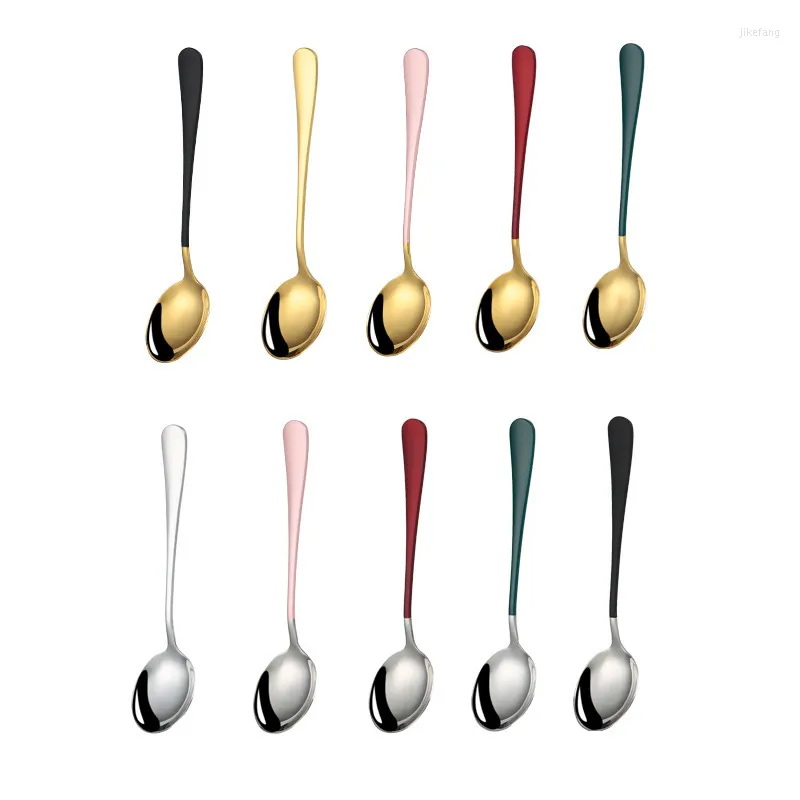 Dinnerware Sets Tea Spoon Cake Fruit Spoons For Dessert Small Coffee Scoop Gold Tools Snack Round Shape Stainless Steel