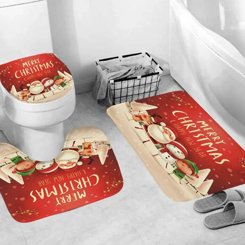 Siège de toilette couvre père noël couverture salle de bain ensemble décoration de noël pour la maison joyeux Navidad bonne année 2022