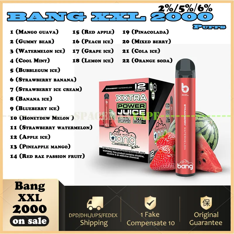 Bang XXL 2000 2%/5%/6% E Cigarette Disposable Vape Pen 6.0ml Pre-Filled 850mAh Battery Cartridge Pods Vapor Kit VS Switch Duo BC KK Energy Fluum Bar 5000 6000