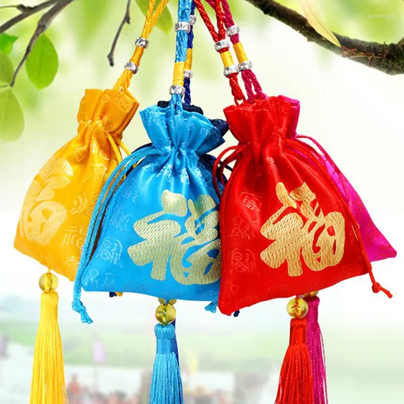 Pochettes à bijoux sac porte-bonheur Style chinois Sachet de broderie Double face vide femme maison petit objet stockage cadeau année sacs