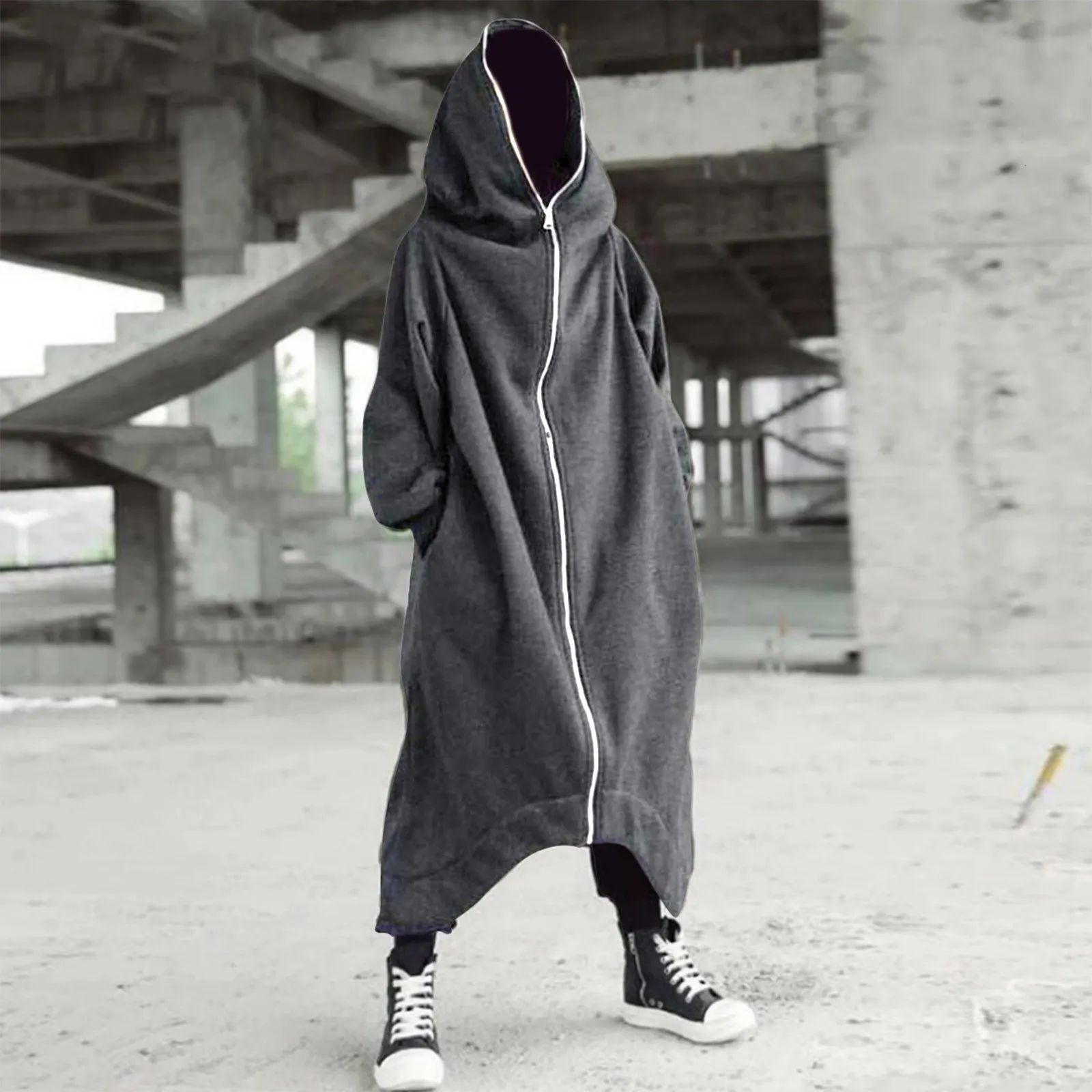 Men's Hoodies Sweatshirts Zipper Long Hooded Solid Color Personality Dark Style Full Body Winter Warm Male Hip Hop Jacket Plus Size 5xl 221208