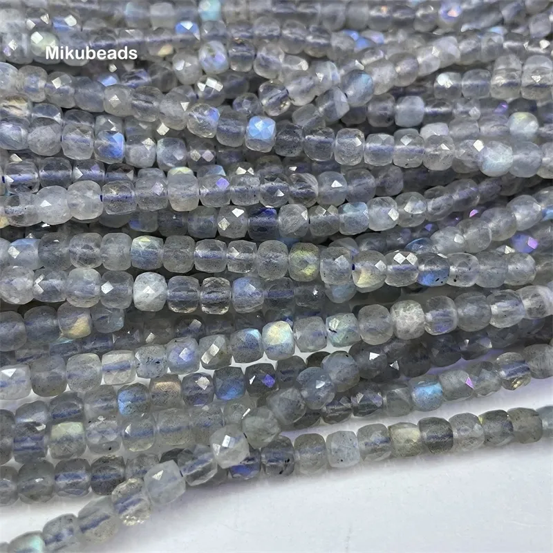 Colliers de perles En gros naturel une Labradorite de 4mm à facettes carrées perles en vrac pour la fabrication de bijoux bracelets à faire soi-même collier Mikubeads 221207