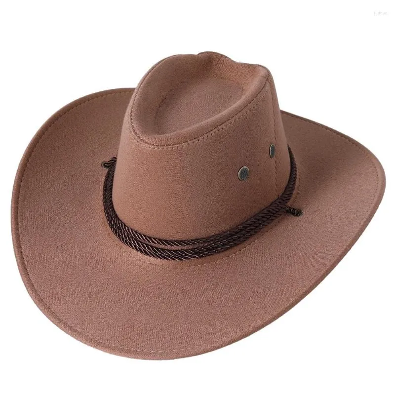 Basker m￤ns breda grim vintage cowboy hattar med justerbart rep utomhus sol hat avslappnad fast f￤rgb￥t trilby kepsar sombrero hobb