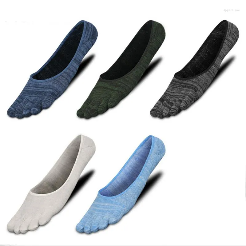 Meias masculinas 5Pair/lote estilo casual de dedão macho de algodão sólido cinco dedos de dedos curtos tornozelo de meia invisível respirável