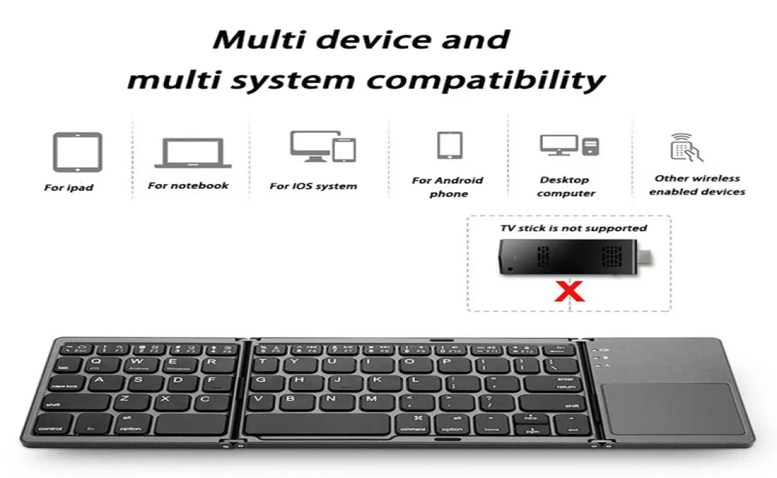 لوحة المفاتيح اللاسلكية لـ Mac Android Windows iPad Tablet Mini Mini Three القابلة للطي اللمس لوحة مفاتيح اللمس مفاتيح لوحة مفاتيح اللمس القابلة للطي قابلة للطي