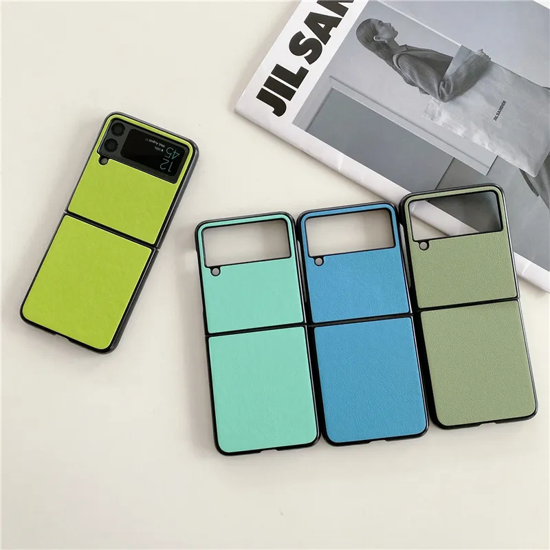 Vouw vintage lederen telefoonhoesjes voor Samsung Galaxy Z FLIP3 FLIP4 5G Duurzaam Slim Solid Color Business Protective Shell Shock Proof