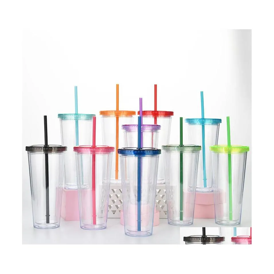 Clear Plastic Double Wall Tumblers In Bulk Cheap 24 Oz Capacity With St