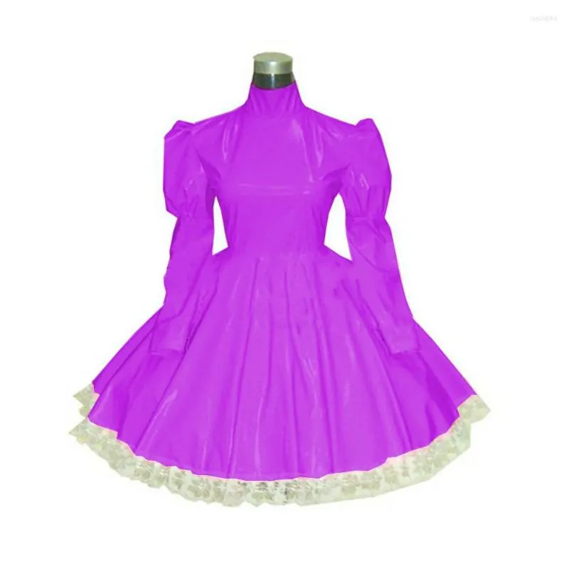 Robes décontractées Plus Taille Robe de demoiselle d'honneur à manches longues Maid Costumes de cosplay mignons Vinyl Candy Couleur Dentelle 7XL Femmes