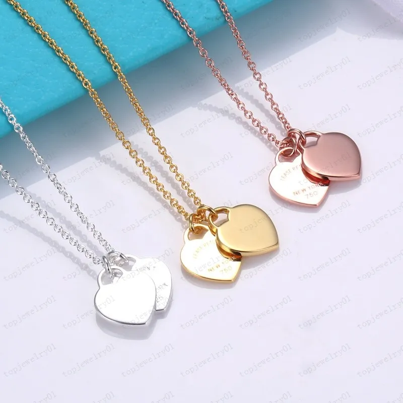 Luxury double heart necklace ladies stainless steel heart-shaped diamond pendant designer neck jewelry Christmas gift women accessories wholesale with box