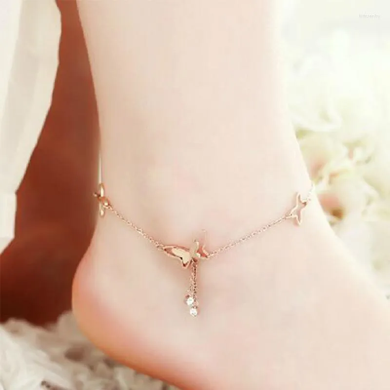 Anklets Beautiful Tassel Casual Beach Vacation Bracelets Jewelry Ankle Chain Butterfly Single Rose Gold Anklet