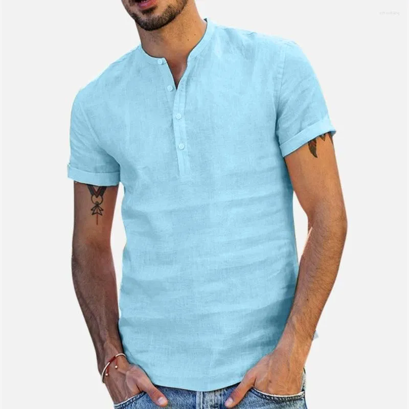 Camicie casual da uomo 2022 Camicie casual da uomo larghe in cotone etnico retrò a maniche corte Camicia con scollo a V slim fit Abbigliamento Plus Size Chemise Homme