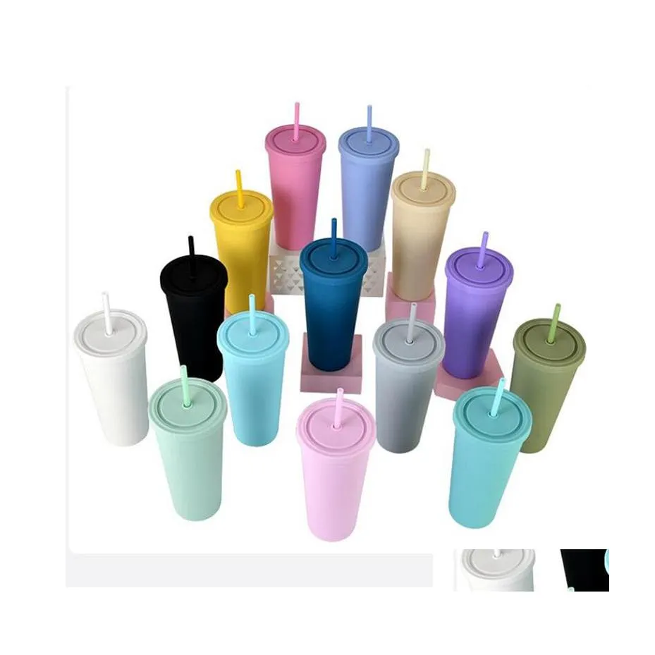 Tumblers 22oz Tumblers Pastellfärgad dubbel väggmattplast BK Akrylkoppar med lock och STS WLL838 Drop Delivery Home Garden K Dhliz