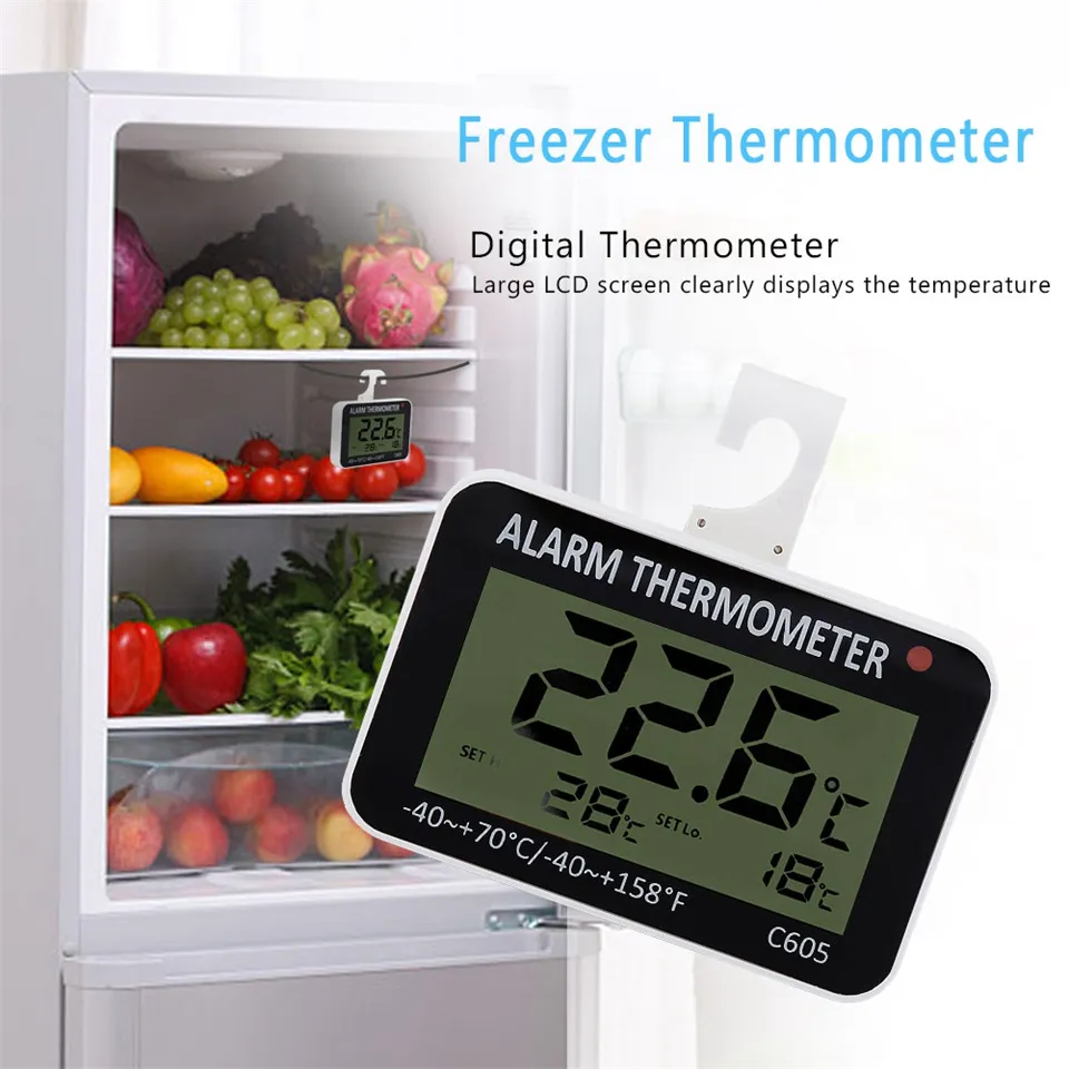 Großer LCD -Kühlschrankkühlschrank -Gefrierschrank Digitales Thermometer Temperaturmesser mit Rack