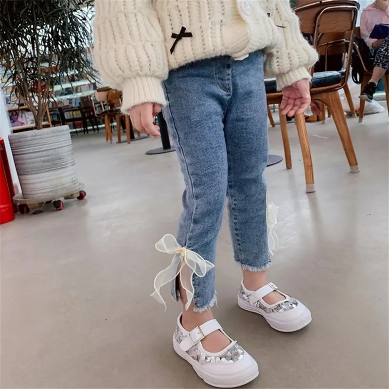 3-12t Jeans For Girls Elegant Bow Cute Denim Pants Sweet Bowknot