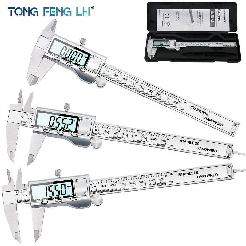 TON09 6 pouces 150 mm en acier inoxydable électronique numérique vernier pied à coulisse métal micromètre de mesure