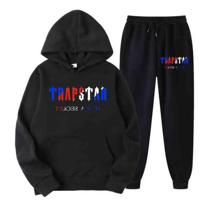Спортивный костюм Trapstar, брендовая спортивная одежда с принтом, мужские футболки, 16 цветов, теплый комплект из двух предметов, свободная толстовка с капюшоном, брюки для бега 23de