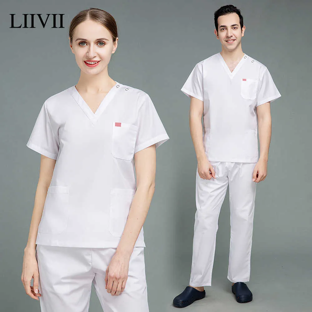 Bouton de costume médical chirurgical à manches courtes unisexe haut et pantalon d'allaitement hôpital médecin infirmière vêtements de travail toilettage pour animaux de compagnie uniforme de gommage