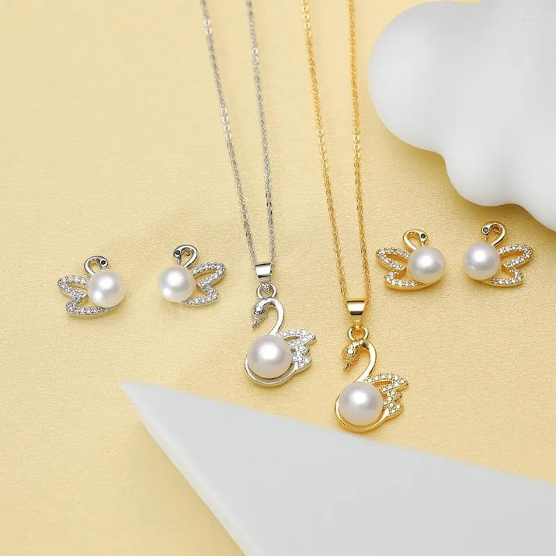 Halskette Ohrringe Set Natürliche Süßwasser Perle Sets Schmuck Für Frauen Gold Auf Den Hals Anhänger Ohrring Hochzeit Party Geschenk