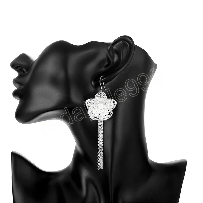 925 Boucles d'oreilles ￠ fleurs en argent sterling charmes pour la femme fian￧ailles princesse mariage luxe mignon boucles d'oreilles