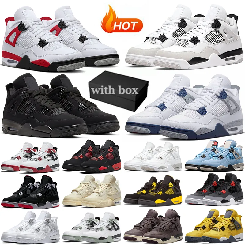 with Box Jumpman 4 Basketball Shoes 4s Military Black Cat Midnight Navy Fire Red Cement Oreo Sail Cactus Jack Thunder Bred Men Women Sneakers Outdoor Sports