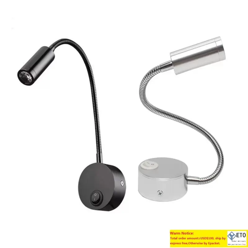 New Design Flexible Reading Lamp LED Wall lamp 3W for Bedside Study Book Lamp Black Silver Body wall light Warm Cold White