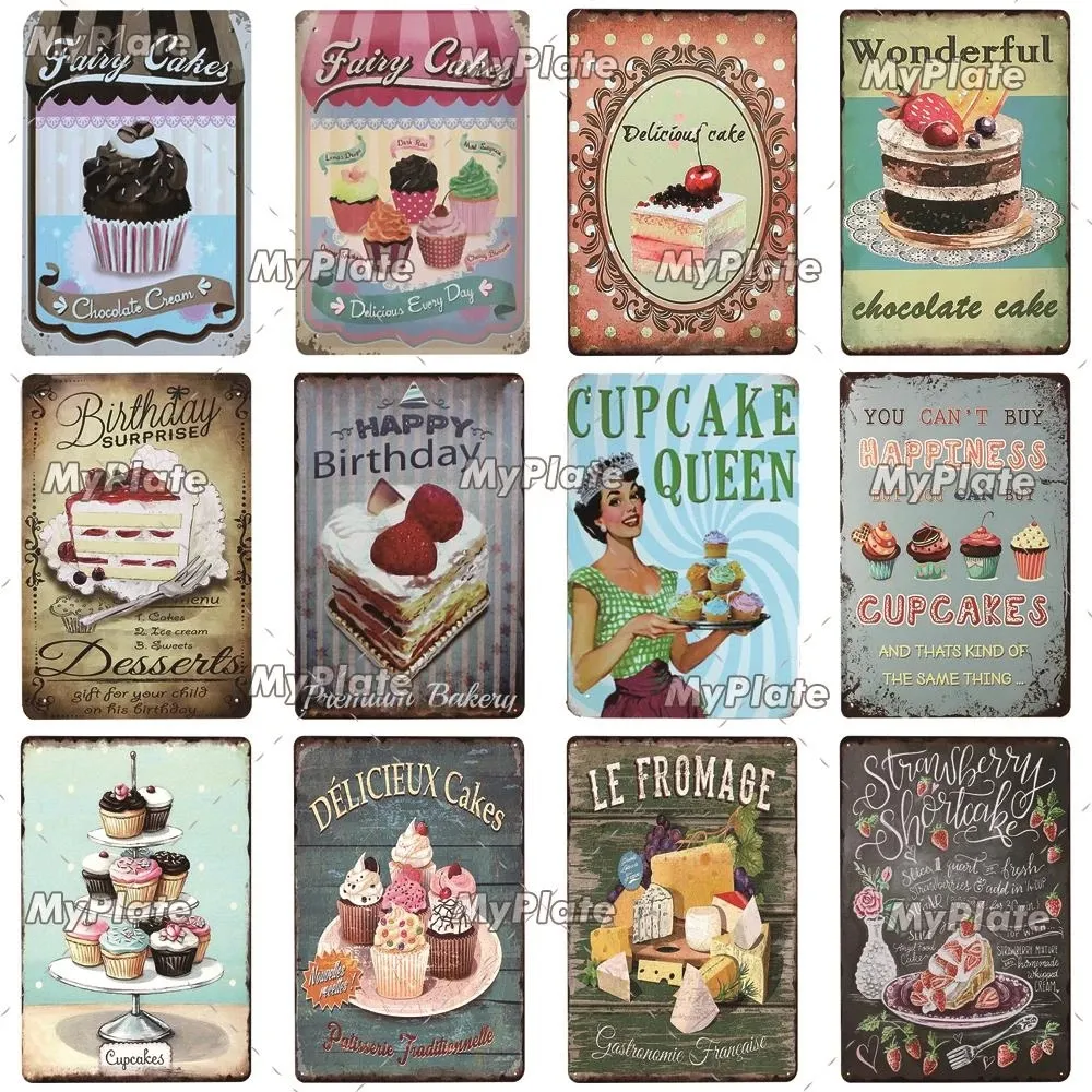 Cake Metal m￥lning vintage mat tennskylt v￤ggdekor f￶r k￶k caf￩ diner bar cupcake metallskyltar 20 cmx30 cm woo