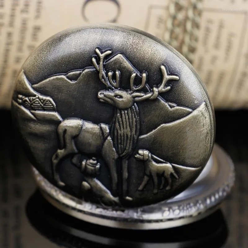 Pocket Watches Cool 3D Deer Animal Scuplture Watch Slim Necklace Exquisite Theme Clock Unique Children Family Birthdays Gifts