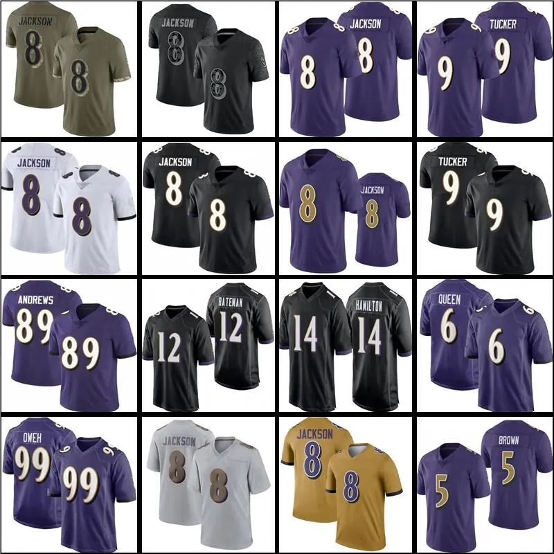 Justin Tucker Patrick Queen Fotbollströja 8 Lamar Jackson Odafe Oweh Mark Andrews Kyle Hamilton Ray Lewis Marlon Humphrey J.K. Dobbins Ed Reed Fagot