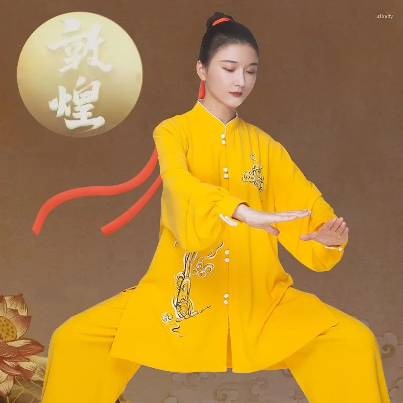 Ethnic Clothing Fashion Tai Chi Uniform Women Men Martial Arts Chinese Traditional Folk Yellow Suit Morning Sportswear 31744