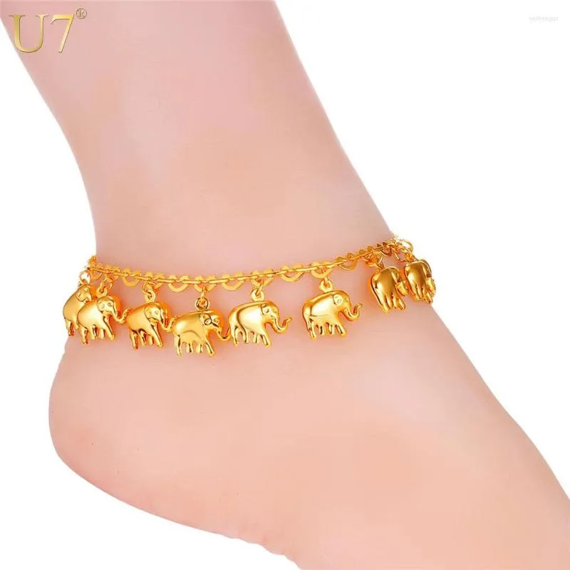 Anklets U7 Little Elephant Anklet For Women Gift Silver/Gold Color Wholesale Cute Animal Summer Jewelry Foot A319