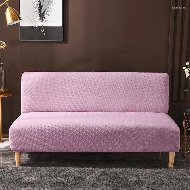 Stol t￤cker fast f￤rgtjockad stickad jacquard armestrestl￶s soffa t￤cker elastisk universell lat s￤ng utan armst￶d damm