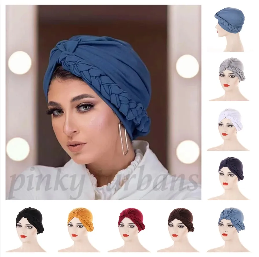 Mulheres mu￧ulmanas tran￧as de seda pr￩ -amarrado knot chap￩u de turbante len￧o de c￢ncer de c￢ncer de gaiola de chap￩u de cabeceira da cabe￧a da cabe￧a da cabe￧a
