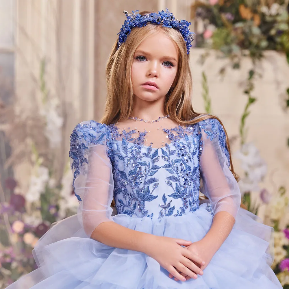 Blue Ruffled Gown for Baby Girls - Formal Princess Dress with etsy beaded earrings Half Sleeves - Perfect for Special Occasions Blue Ruffled Gown for Baby Girls - Formal Princess Dress with etsy beaded earrings Half Sleeves - Perfect for Special Occasions