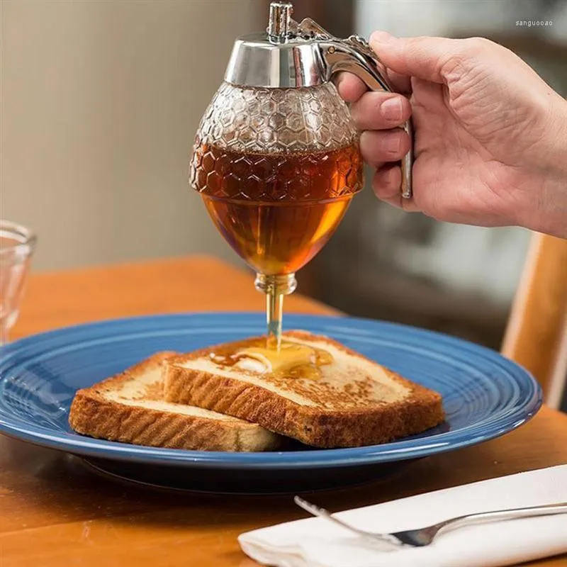 Förvaringsflaskor pressa flaskan honung burk behållare bi dropp dispenser vattenkokare potten stativ hållare juice sirap kopp hem kök tillbehör