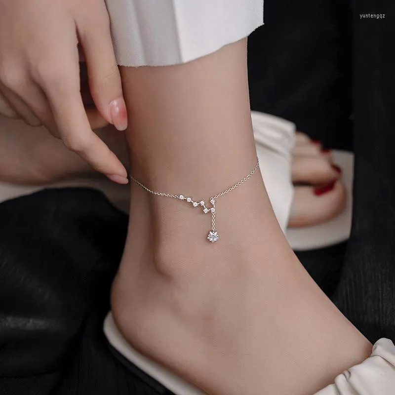 Anklets Dainty Silver Color Crystal Big Dipper Chain Ankle Bracelet For Women Beach Barefoot Sandals Accessories Female Anklet Leg