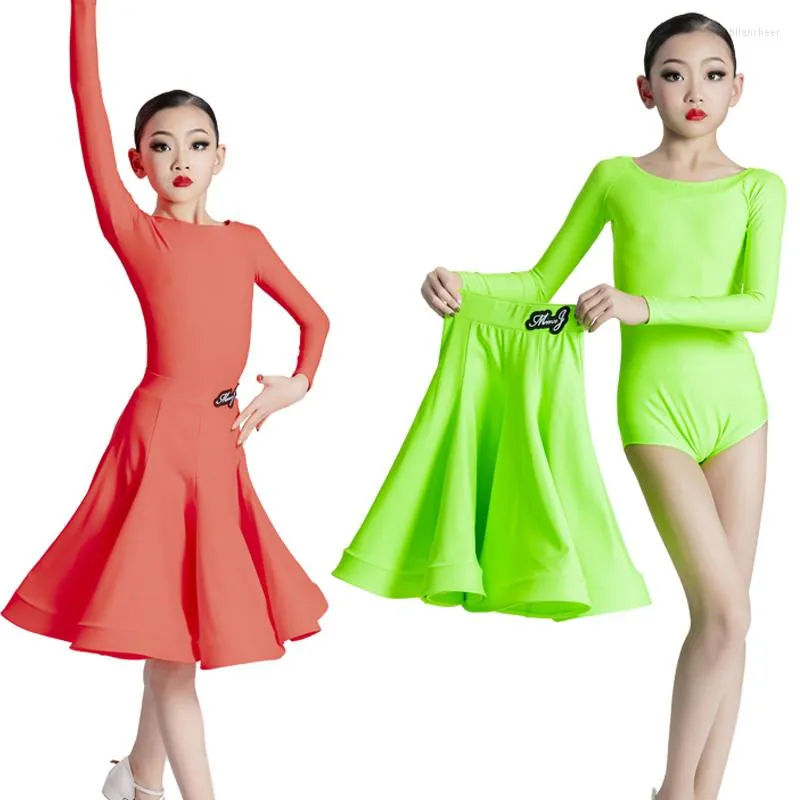Сценическая одежда 2022 Детские бальные соревнования танцевальная одежда с длинными рукавами латиноамериканские юбки для девочек костюм SL6567