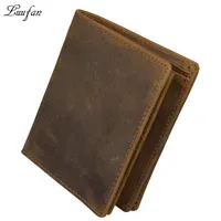 Men's crazy horse leather pocket wallets Brown genuine leather wallet with inner zipper Vertical cowhide purse fast Post270G
