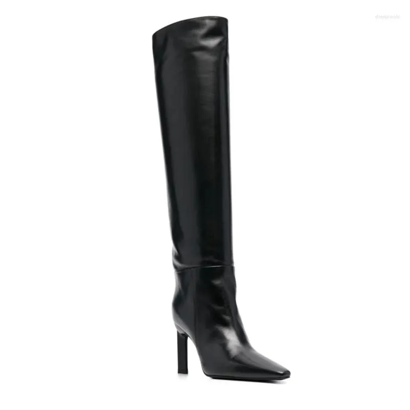 Botas de outono feminino e de couro de inverno Knee Knee High Point Ponsed High Higheed Show