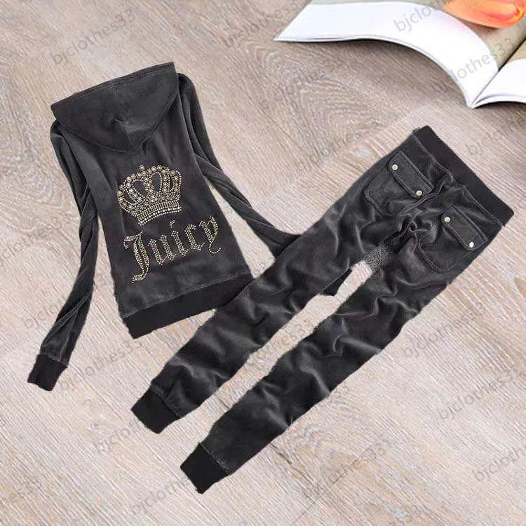 Suicy Tracksuit Brand Womens Two Piece Pants Back Classic Hot Drill Decoration Hooded Topps Velvet Fabric Gunched Ben Trousers Luxury Designer Women Clothes SDG