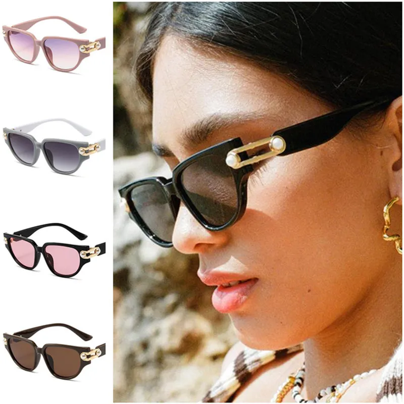 NOUVELLES lunettes de soleil femmes tempérament lunettes de soleil perle Adumbral Anti-UV lunettes petit cadre lunettes ornementales